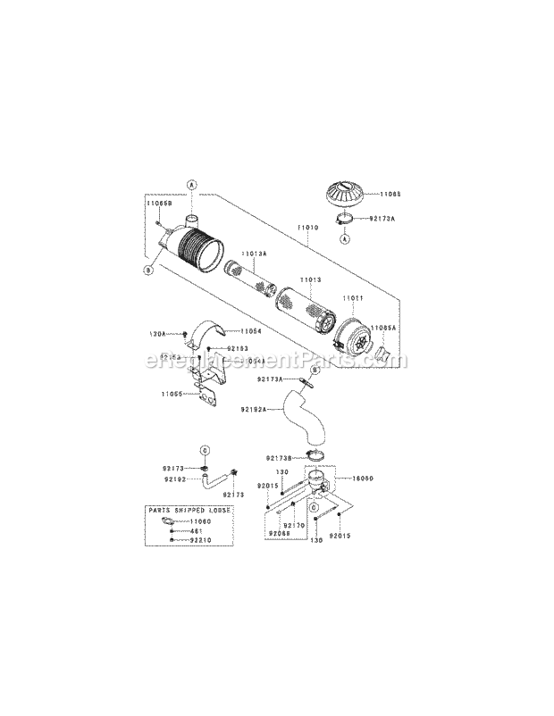 Kawasaki Fx850-S11 Air Filter & Muffler Diagram and Parts List for S6031-KW 53DI8DU6050-31HP Cub Cadet Lawn Tractor